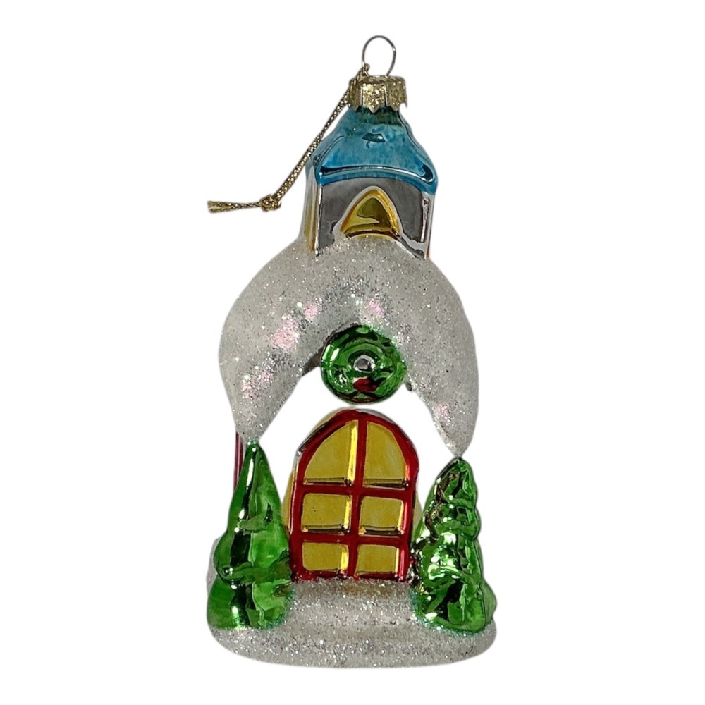 Bradford Novelty Blown Glass Snowy Church Christmas Ornament 4" Glitter